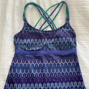 PrAna Tankini Top - Size small, Purple print, Spaghetti straps, removable pads.